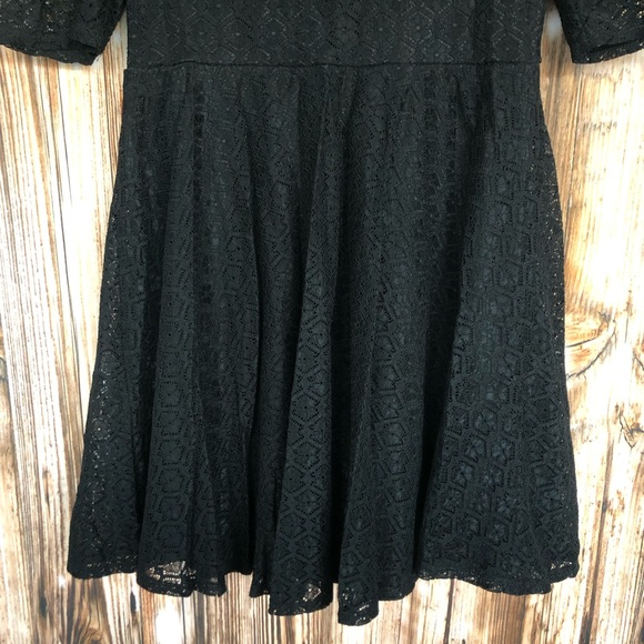love, Fire Black Lace 3/4 Sleeve Skater Dress - Picture 3 of 11